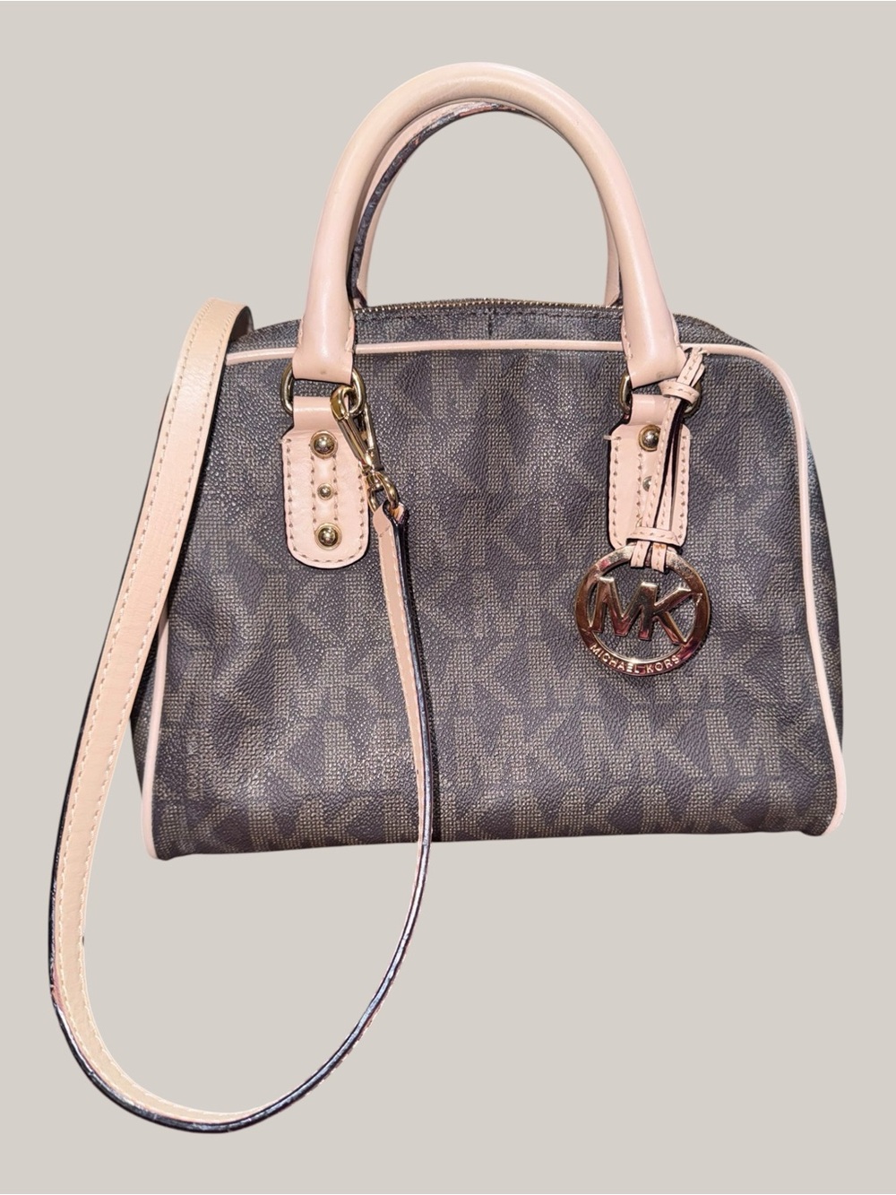 Michael Kors Signature Satchel/  with Beige Leather Trim